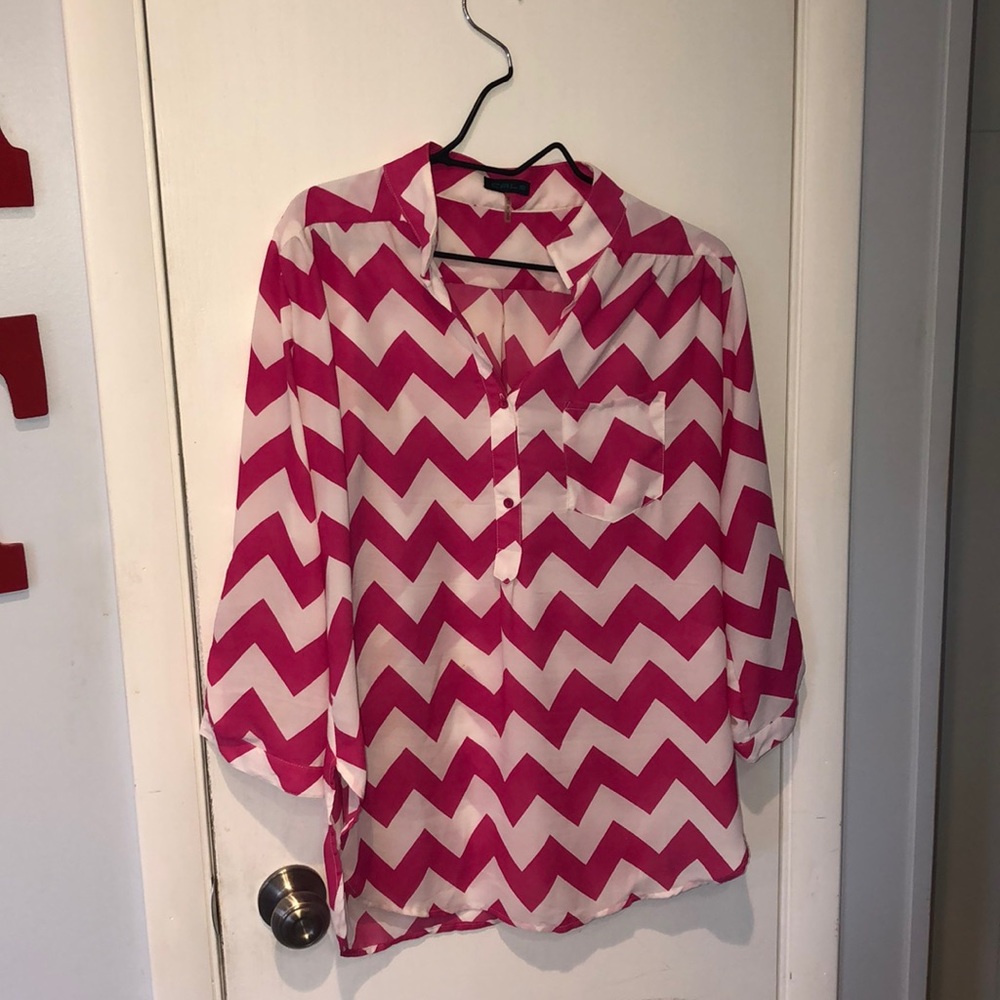 Pink and white chevron blouse
